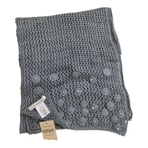 NWT Coldwater Creek Pearly Bead Scarf Open Knit Pearl Accent Boho Rectangle